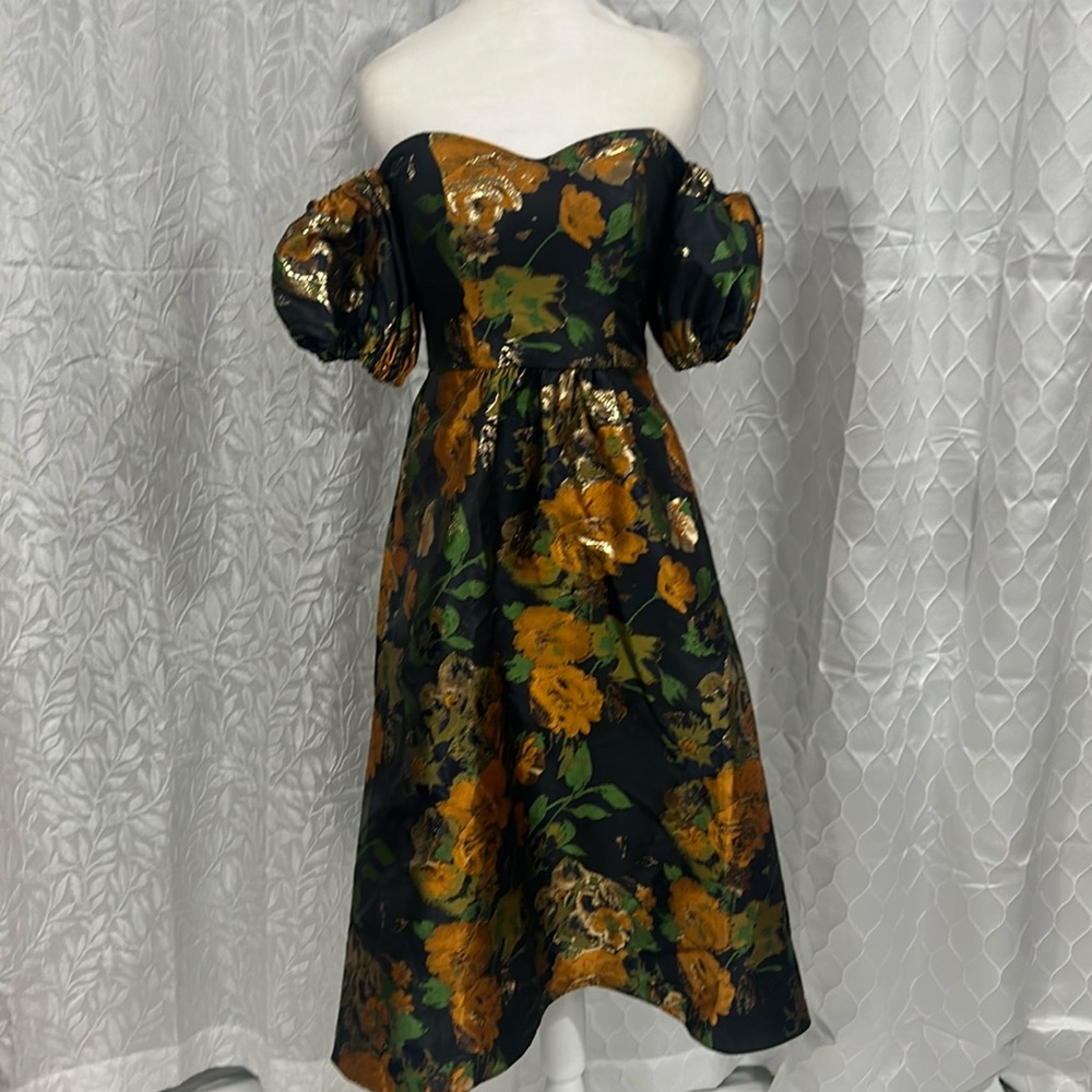 Modest floral of the shoulder David’s bridal dress